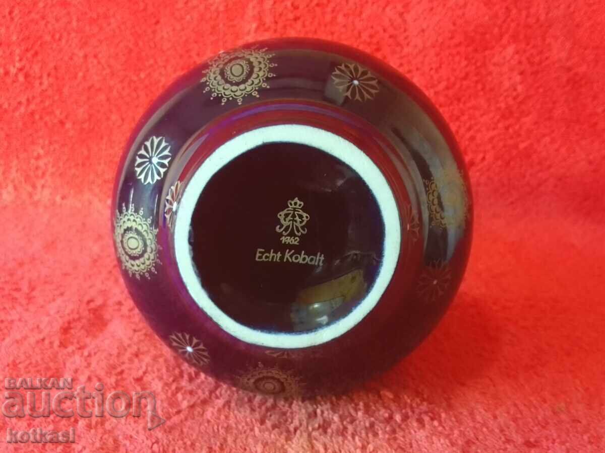 Vază de porțelan vechi VOLKSTEDT Germania Cobalt Aurire - 7