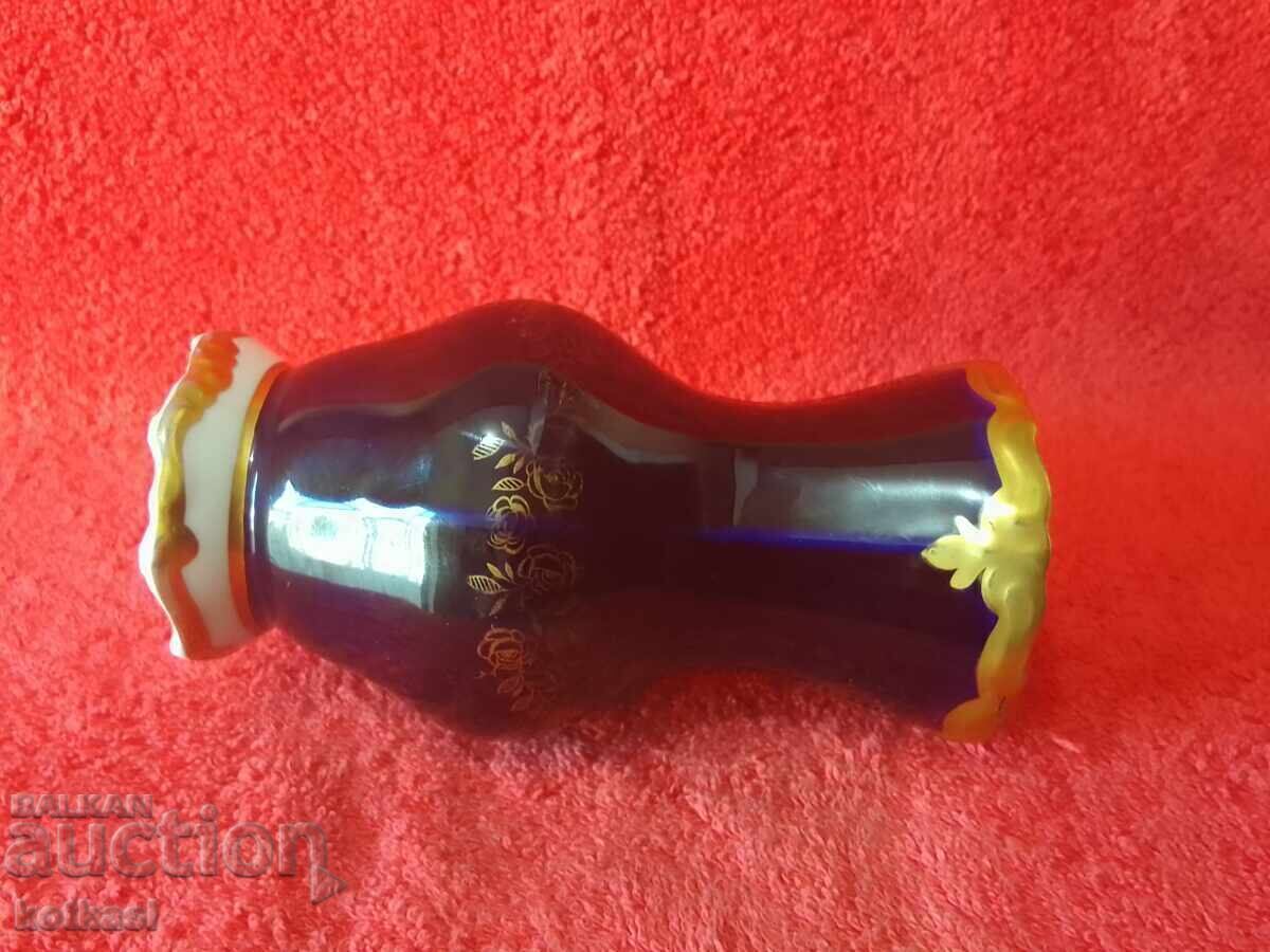 Стара порцеланова ваза WEIMAR Позлата Кобалт Germany ГДР - 6