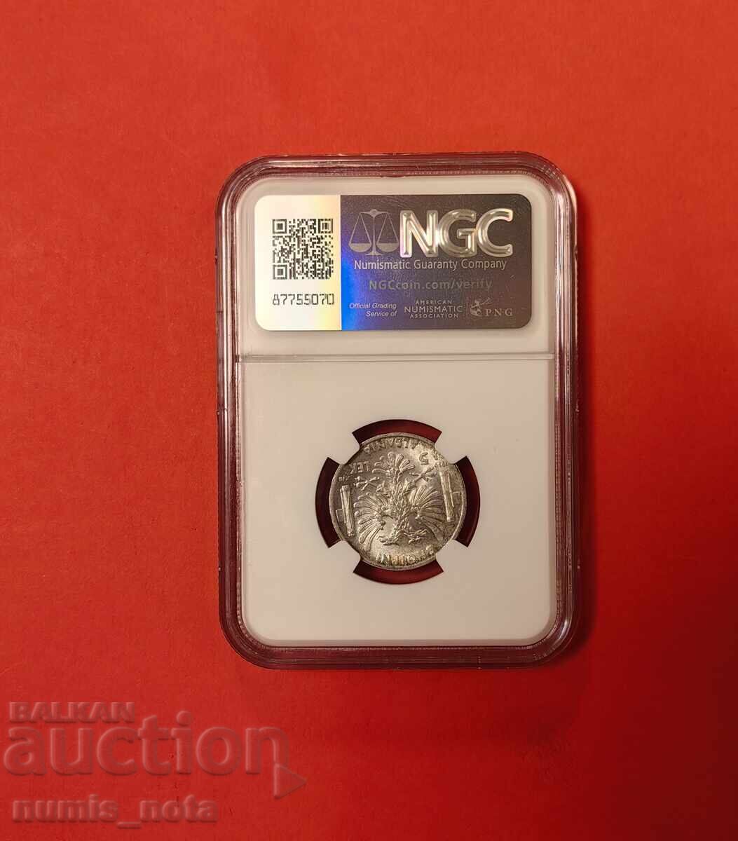 5 лек 1939 година Албания NGC MS 63 с цена 430.00 лв. | € 219.86