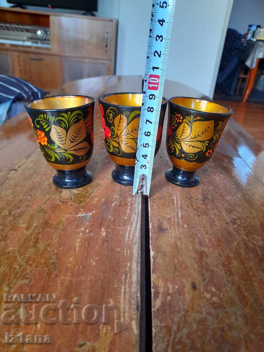 Аукцион Стара Руска дървена чаша,чаши,хохлома