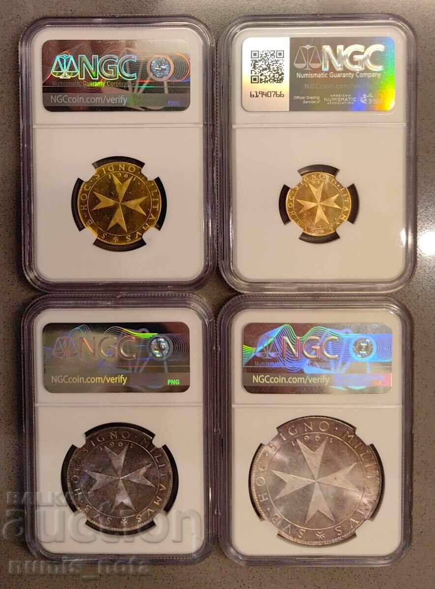 Ordinul de Malta - lot monede 1961 NGC - Aur, Argint - 6 Ordinul de Malta - lot monede 1961 NGC - Aur, Argint - 6