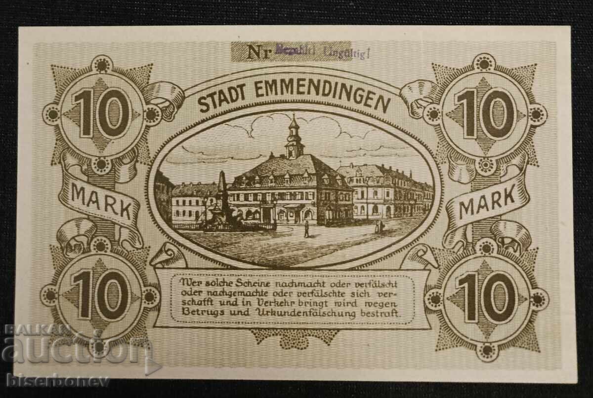 Γερμανία, Γερμανία 10 μάρκα Έμεντινγκεν, 1918, aUNC++ με τιμή 14.00 BGN | € 7.16