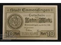 Germany, Germany 10 Mark Emmendingen, 1918, aUNC++