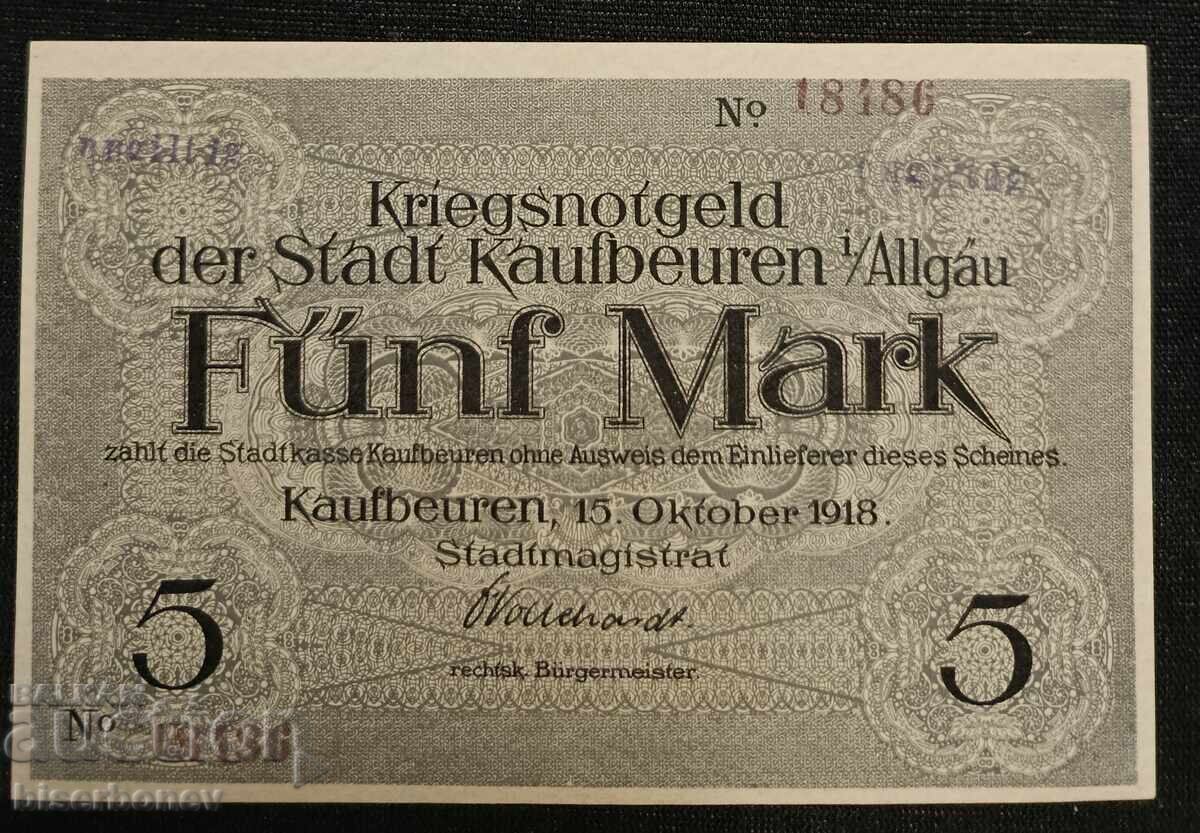 Germania, Germania 5 mărci Kaufbeuren 1918, UNC
