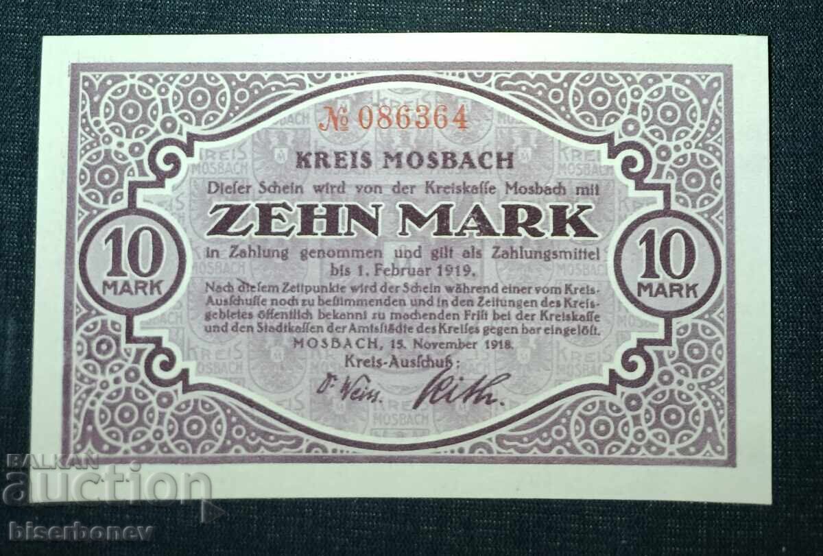 Germany, Germany 10 Mark Mosbach, 1918, UNC