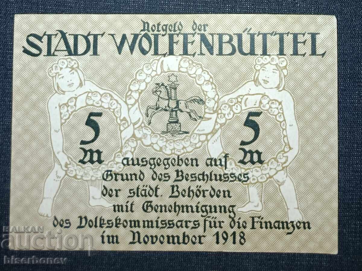 Germany, Germany 5 Mark Wolfenbüttel 1918, aUNC with price 9.00 BGN | € 4.60 Germany, Germany 5 Mark Wolfenbüttel 1918, aUNC with price 9.00 BGN | € 4.60