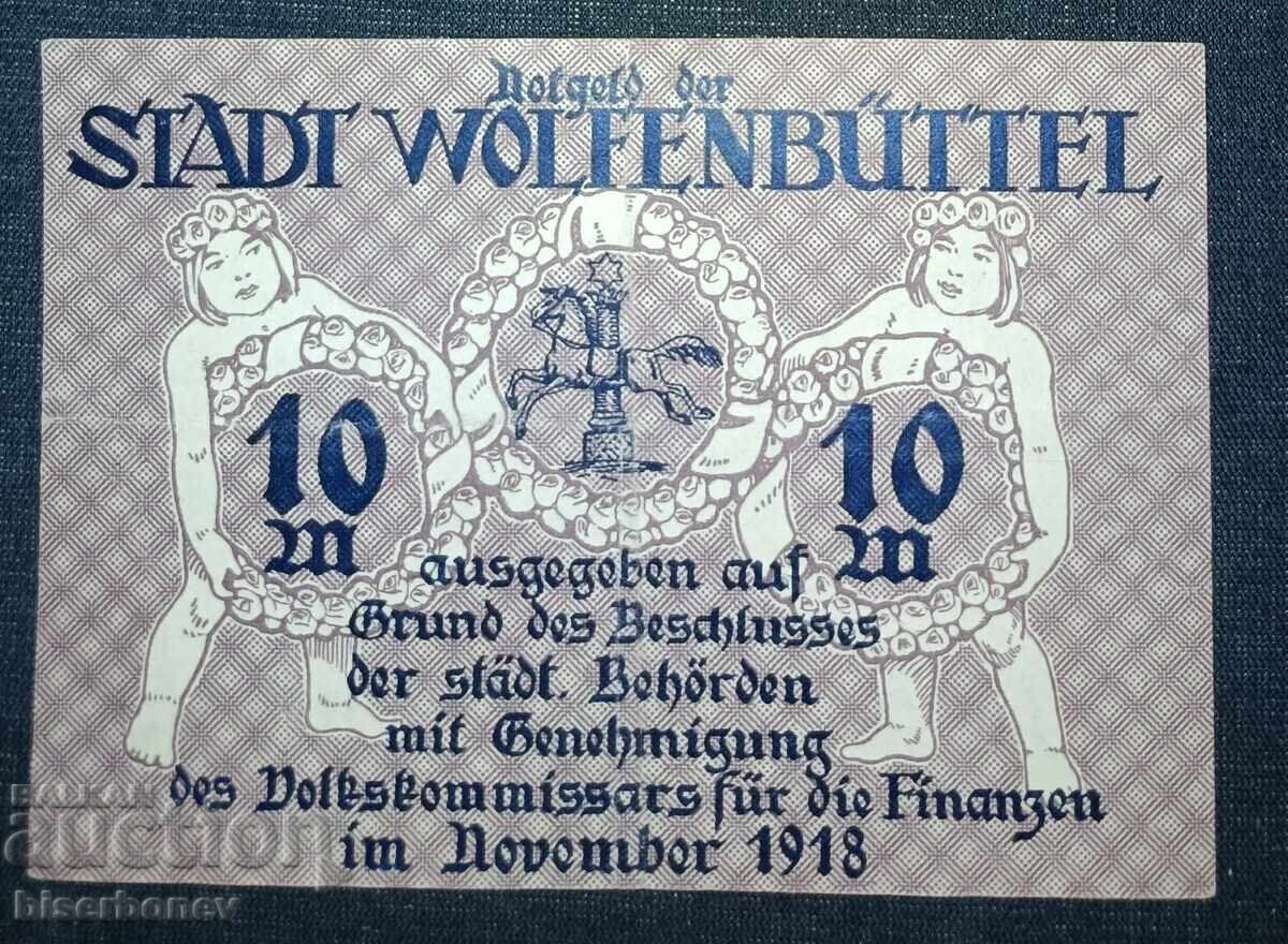 Germania, Germania 10 mărci Wolfenbüttel 1918, XF cu preț 7.00 BGN | € 3.58