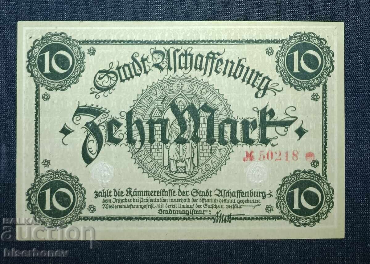 Germania, Germania 10 mărci Aschaffenburg 1918, UNC Germania, Germania 10 mărci Aschaffenburg 1918, UNC