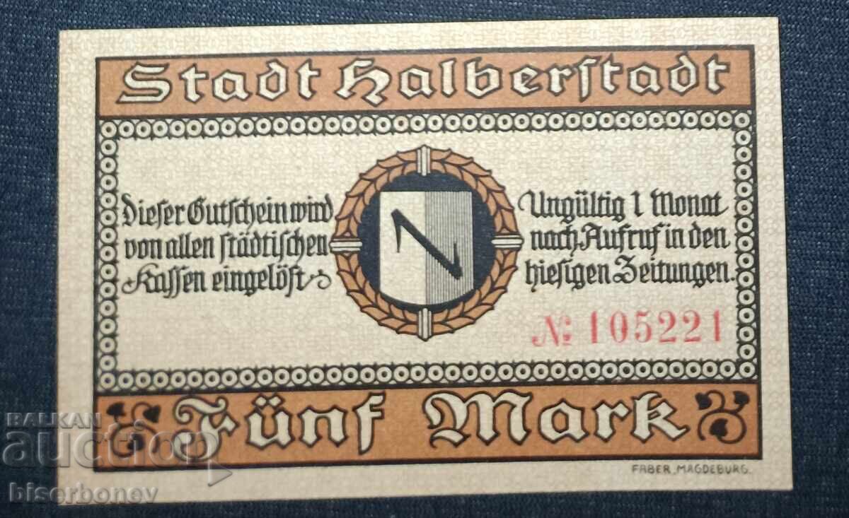 Germany, 5 Mark Halberstadt, 1918, UNC with price 10.00 BGN | € 5.11