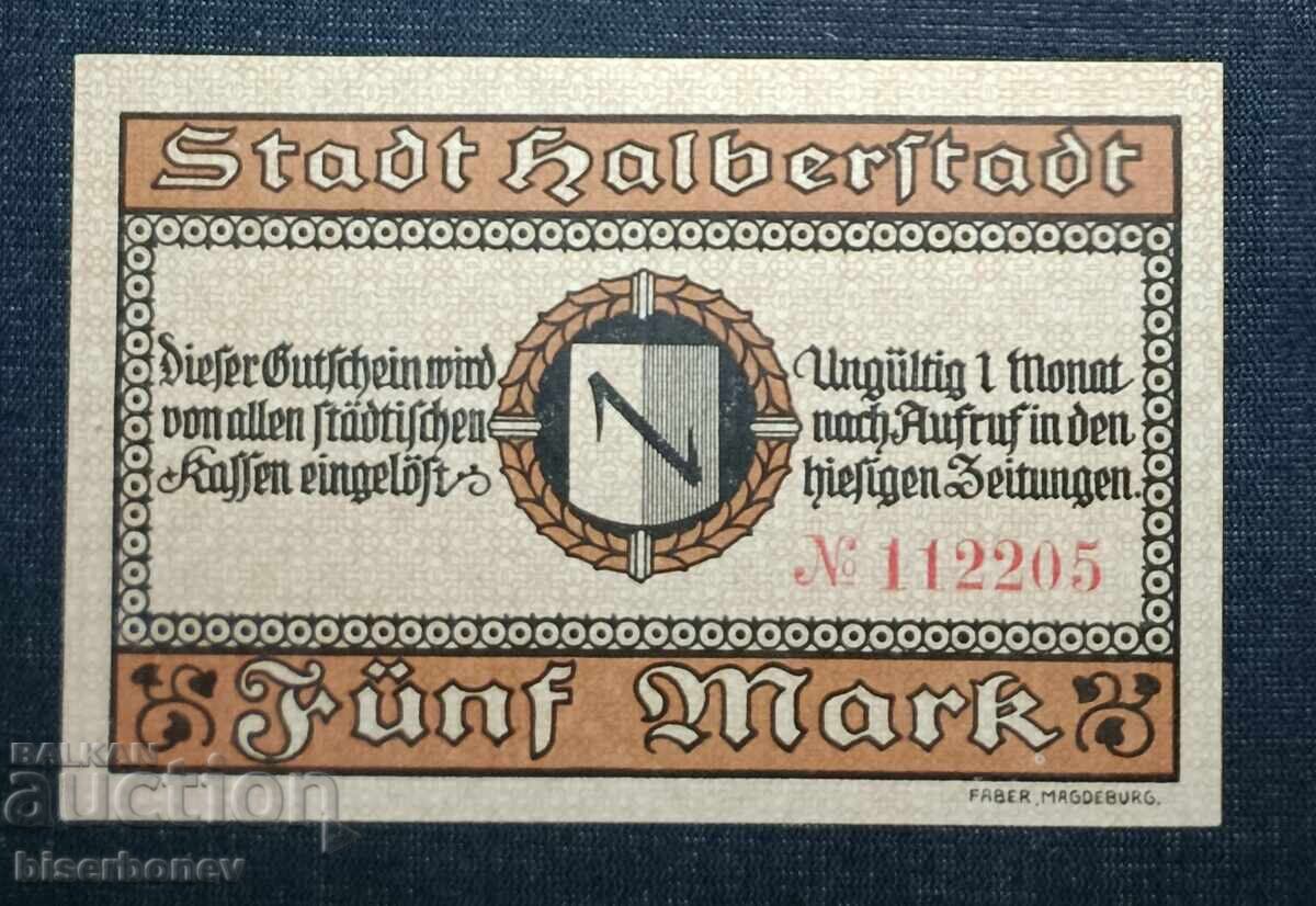 Germany, Germany 5 Mark Halberstadt 1918, UNC with price 10.00 BGN | € 5.11