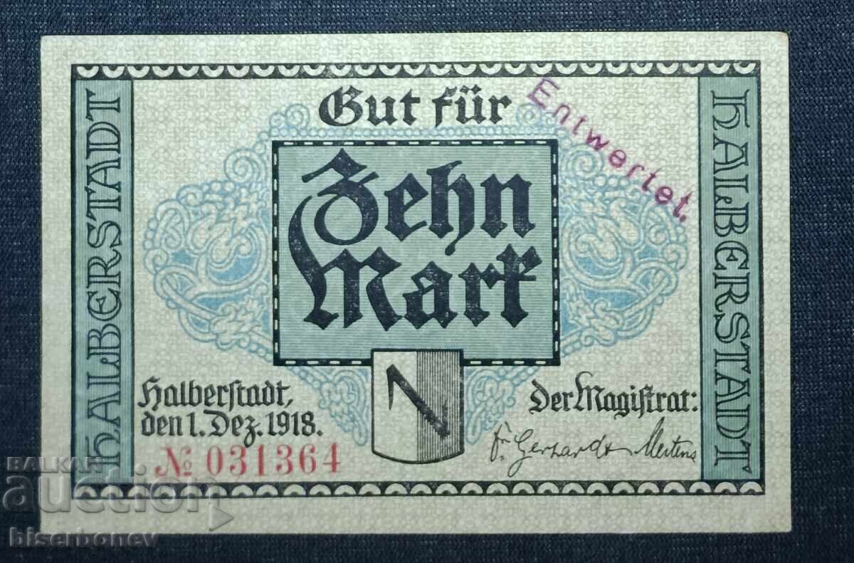 Γερμανία, Γερμανία 10 μάρκα Χάλμπερστατ, 1918, UNC Γερμανία, Γερμανία 10 μάρκα Χάλμπερστατ, 1918, UNC