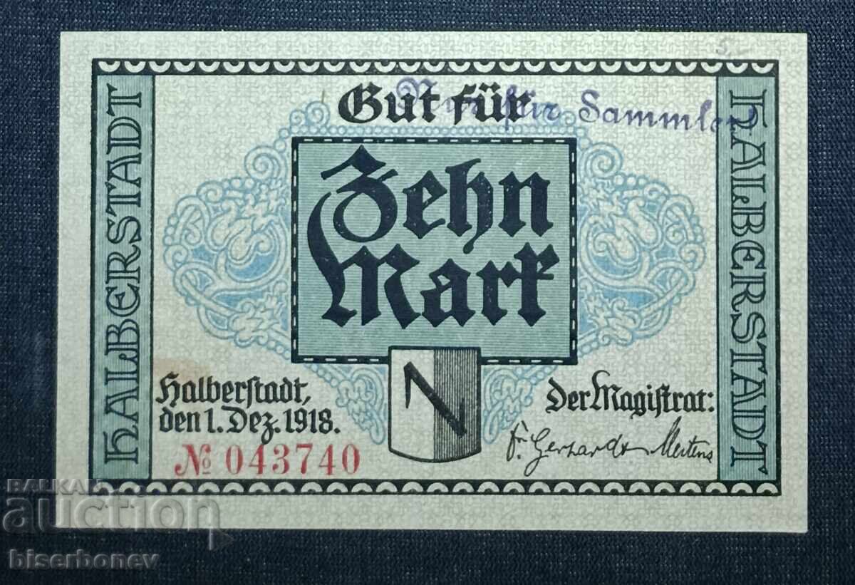 Germany, Germany, 10 Mark Halberstadt, 1918, UNC