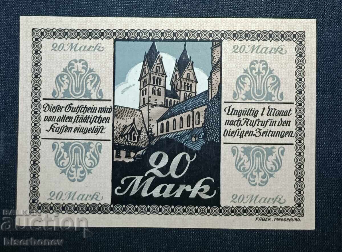 Germany, Германия , 20 марки Халберщадт 1918 г, UNC с цена 16.00 лв. | € 8.18
