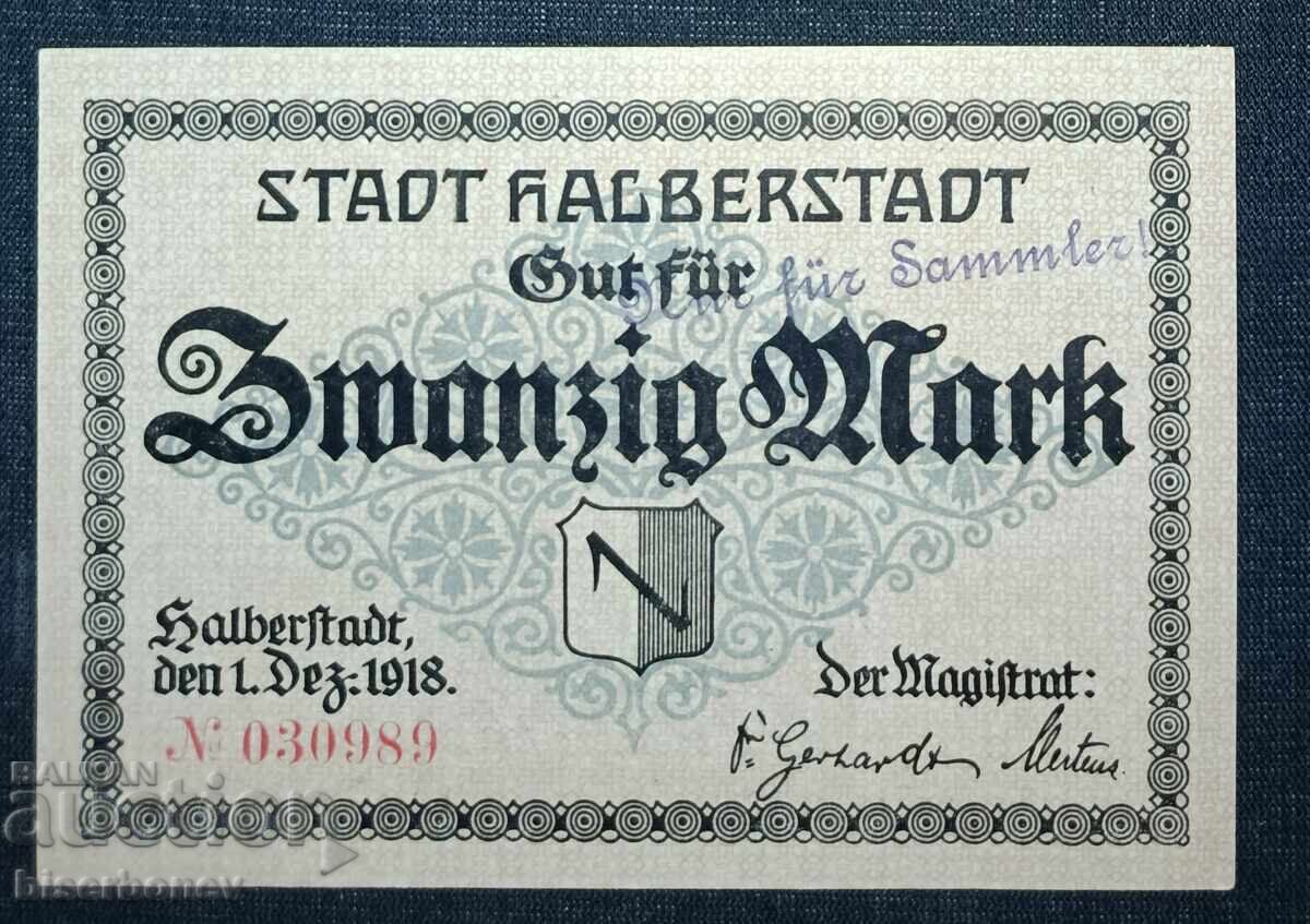 Germany, Германия , 20 марки Халберщадт 1918 г, UNC