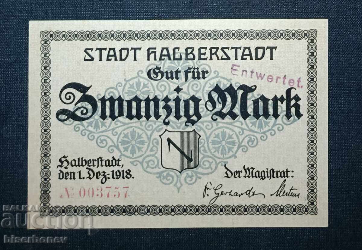 Γερμανία, Γερμανία, 20 μάρκα Χάλμπερστατ, 1918, UNC Γερμανία, Γερμανία, 20 μάρκα Χάλμπερστατ, 1918, UNC