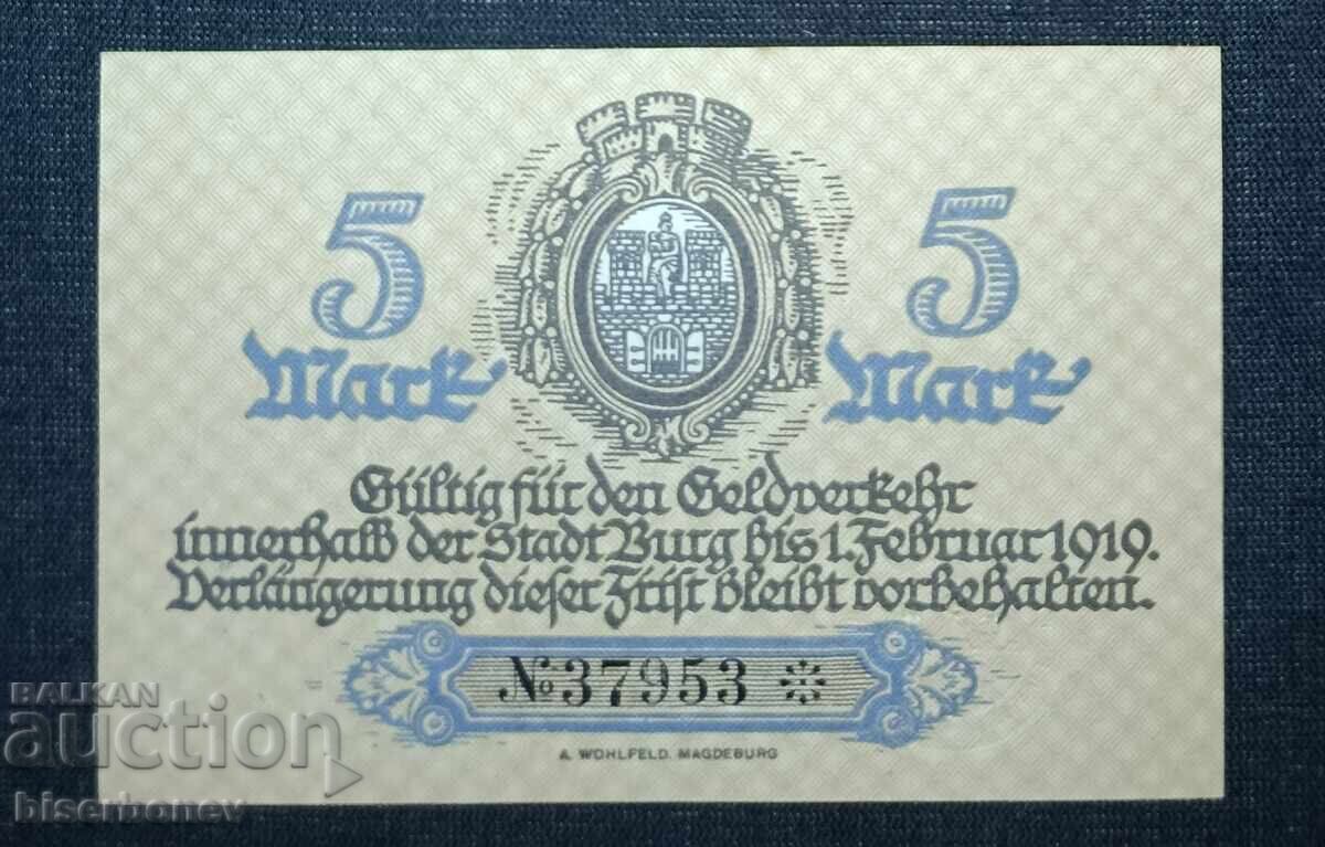 Germania, Germania, 5 mărci Magdeburg, 1918, UNC-1 cu preț 14.00 BGN | € 7.16