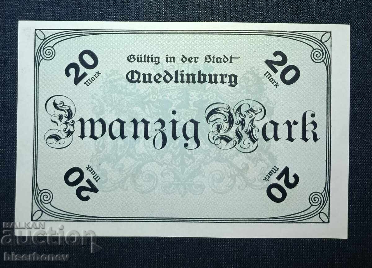 Germania, Germania, 20 mărci Quedlinburg, 1918, UNC cu preț 14.00 BGN | € 7.16