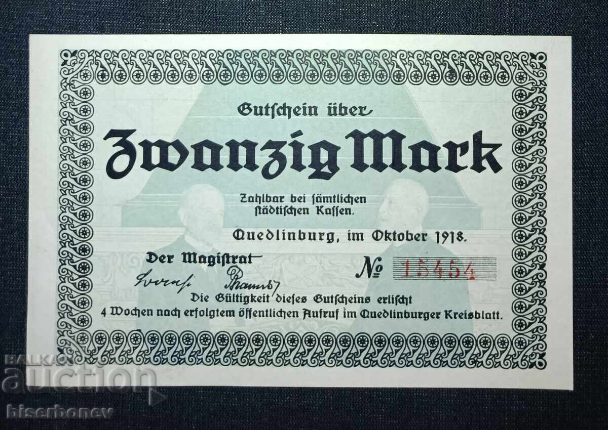 Germania, Germania, 20 mărci Quedlinburg, 1918, UNC