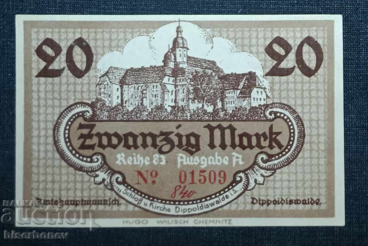 Germany, Germany, 20 Mark Dippoldiswalde 1918, UNC with price 19.00 BGN | € 9.71