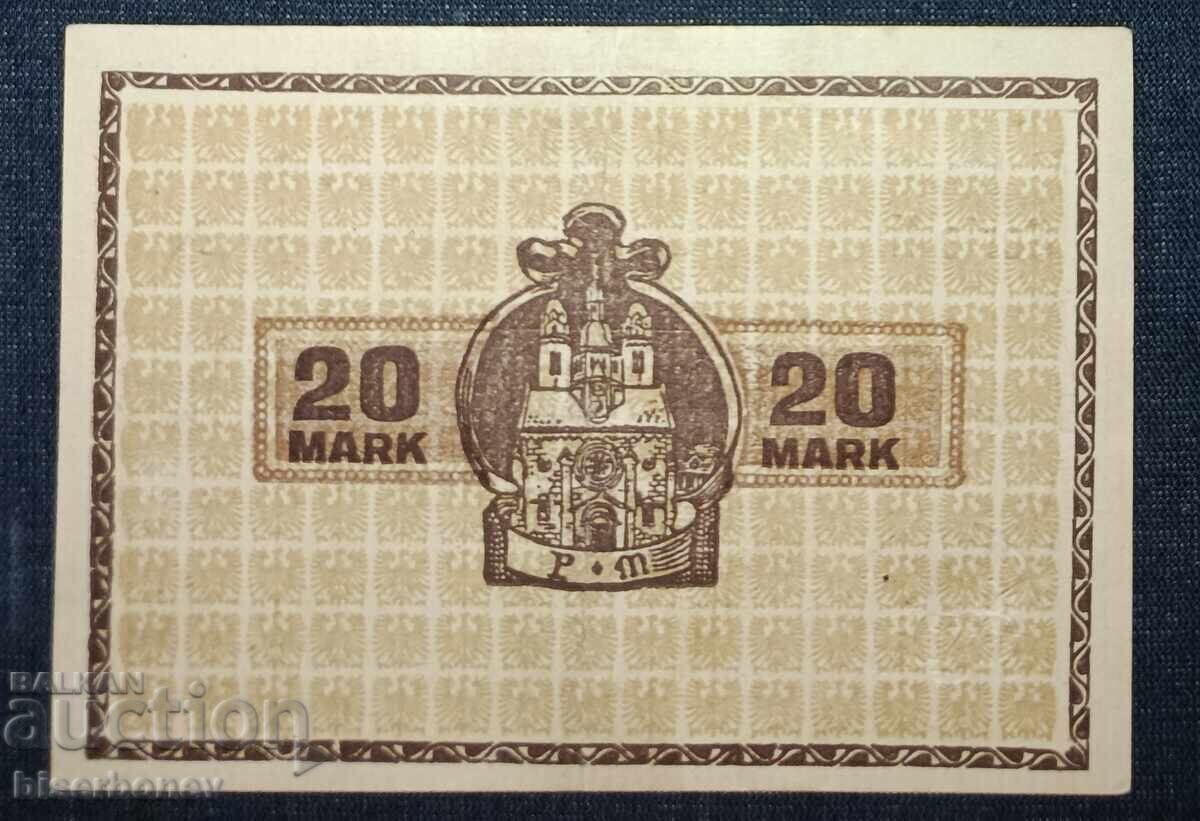 Γερμανία, Γερμανία, 20 μάρκα Βορμς 1918, XF με τιμή 8.00 BGN | € 4.09