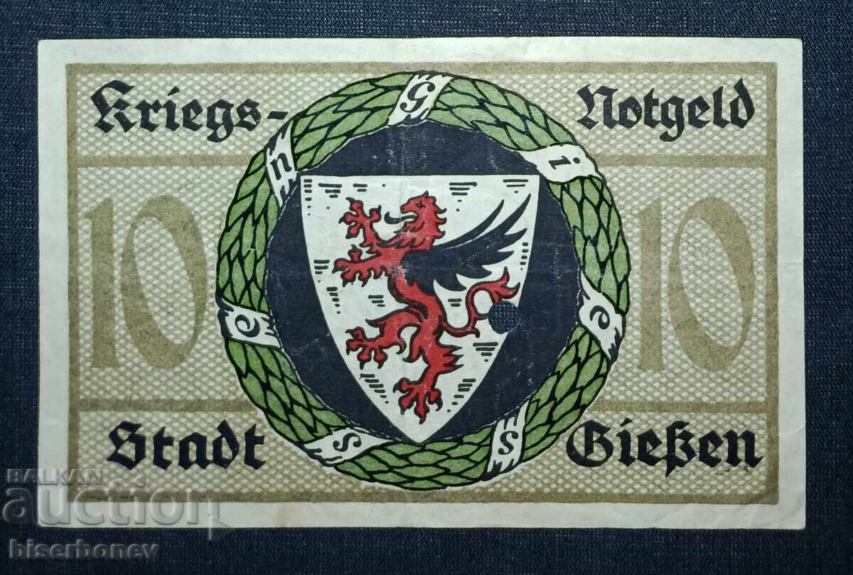 Germania, Germania, 10 mărci Gießen 1918, VF cu preț 6.00 BGN | € 3.07