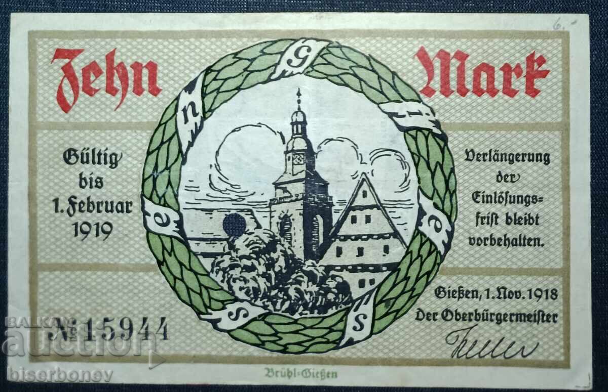 Germania, Germania, 10 mărci Gießen 1918, VF