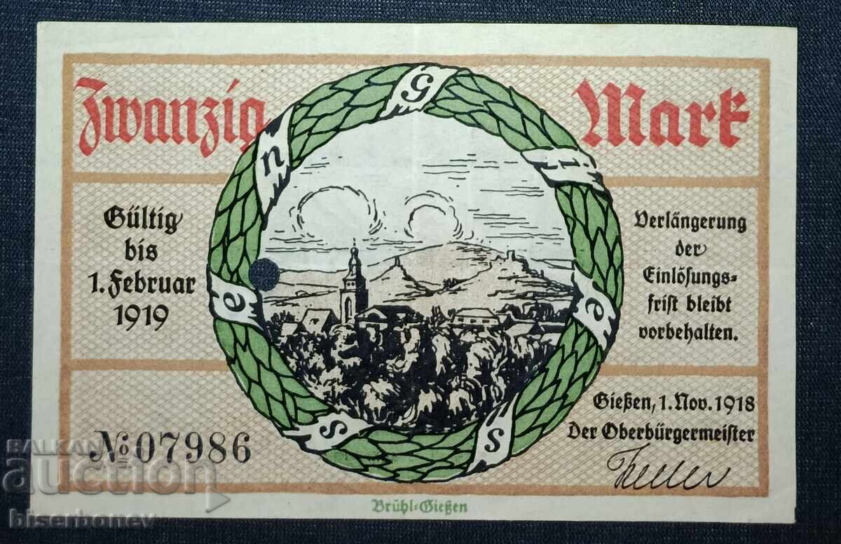 Germania, Germania, 20 mărci Giessen 1918, VF