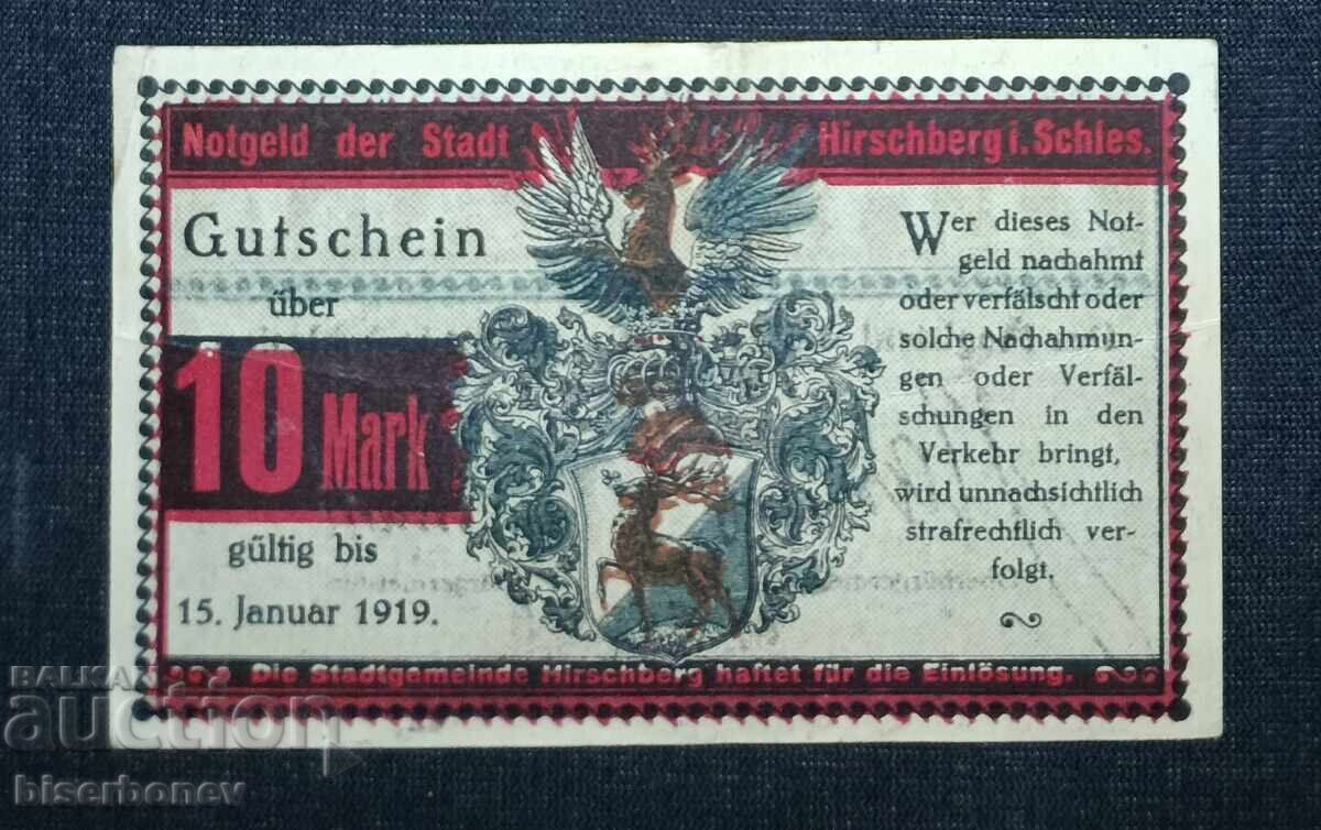 Germany, Германия 10 марки Хиршберг 1918 г, XF с цена 9.00 лв. | € 4.60
