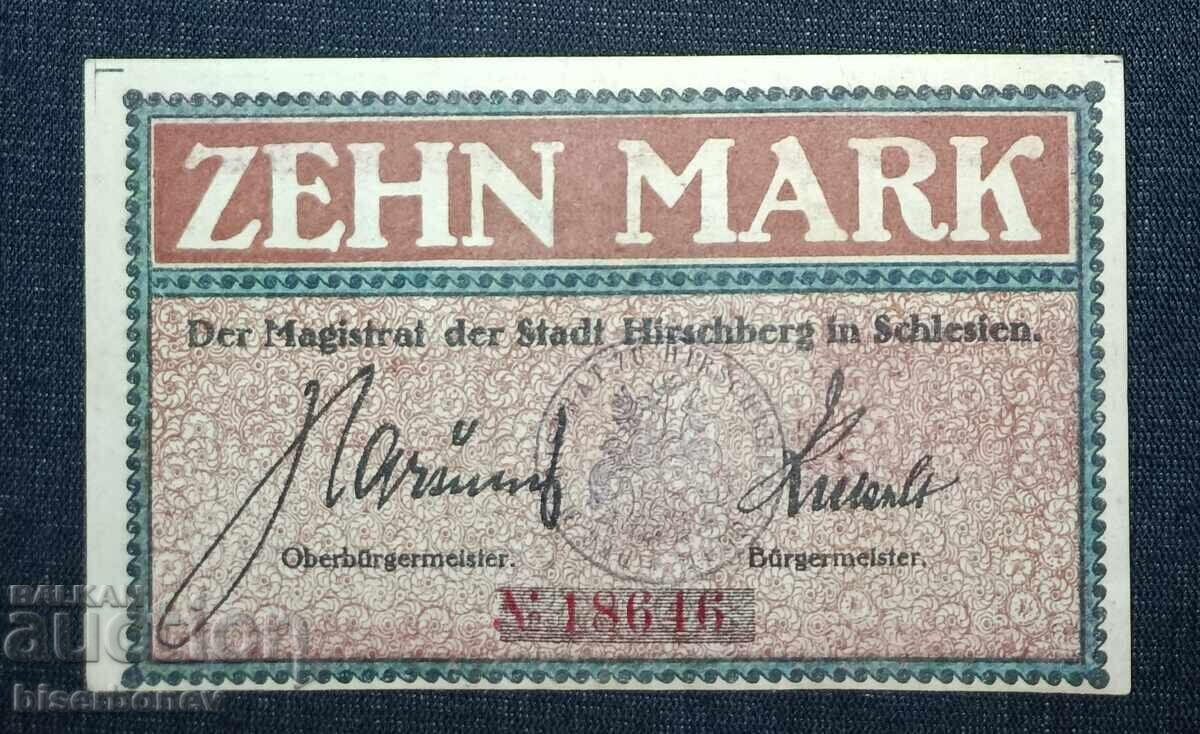 Germany, Germany, 10 Mark Hirschberg, 1918, XF