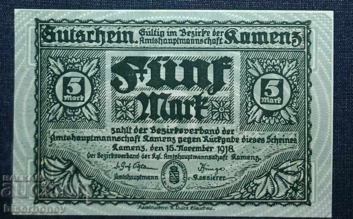 Germany, Germany, 5 Mark Kamenz, 1918, UNC Germany, Germany, 5 Mark Kamenz, 1918, UNC