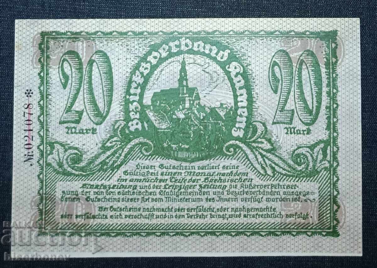 Germania, Germania, 20 mărci Kamenz, 1918, UNC cu preț 15.00 BGN | € 7.67