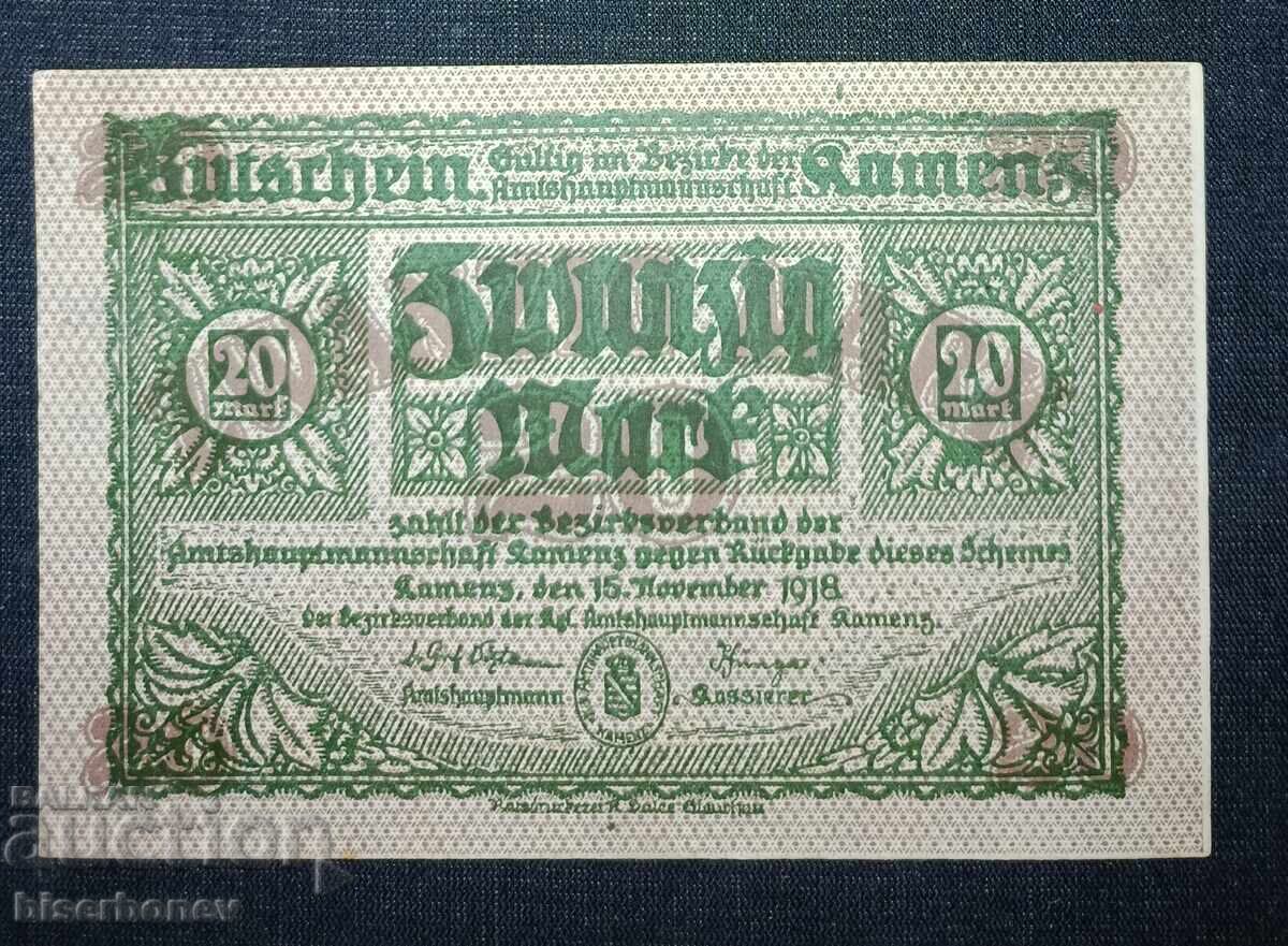 Γερμανία, Γερμανία, 20 μάρκα Καμέντς 1918, aUNC Γερμανία, Γερμανία, 20 μάρκα Καμέντς 1918, aUNC