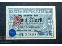 Germany, Germany 5 Mark Koblenz, 1918, UNC