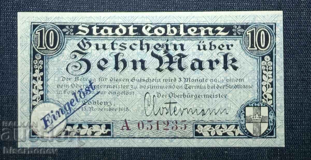 Germany, Germany 10 Mark Koblenz 1918, UNC with price 19.00 BGN | € 9.71