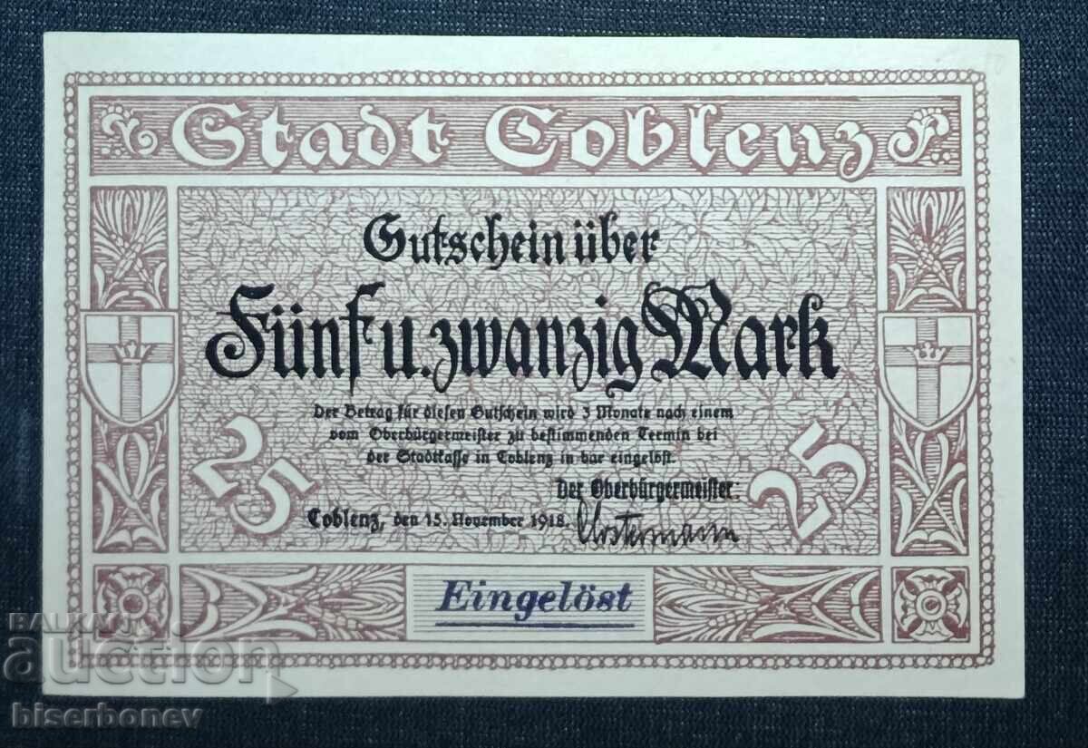 Germany 25 Mark Koblenz, 1918, UNC