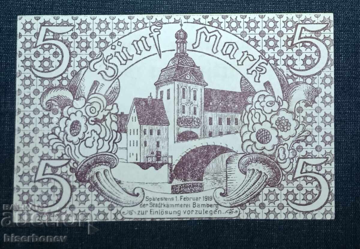 Γερμανία, Γερμανία, 5 μάρκα Bamberg, 1918, UNC με τιμή 14.00 BGN | € 7.16