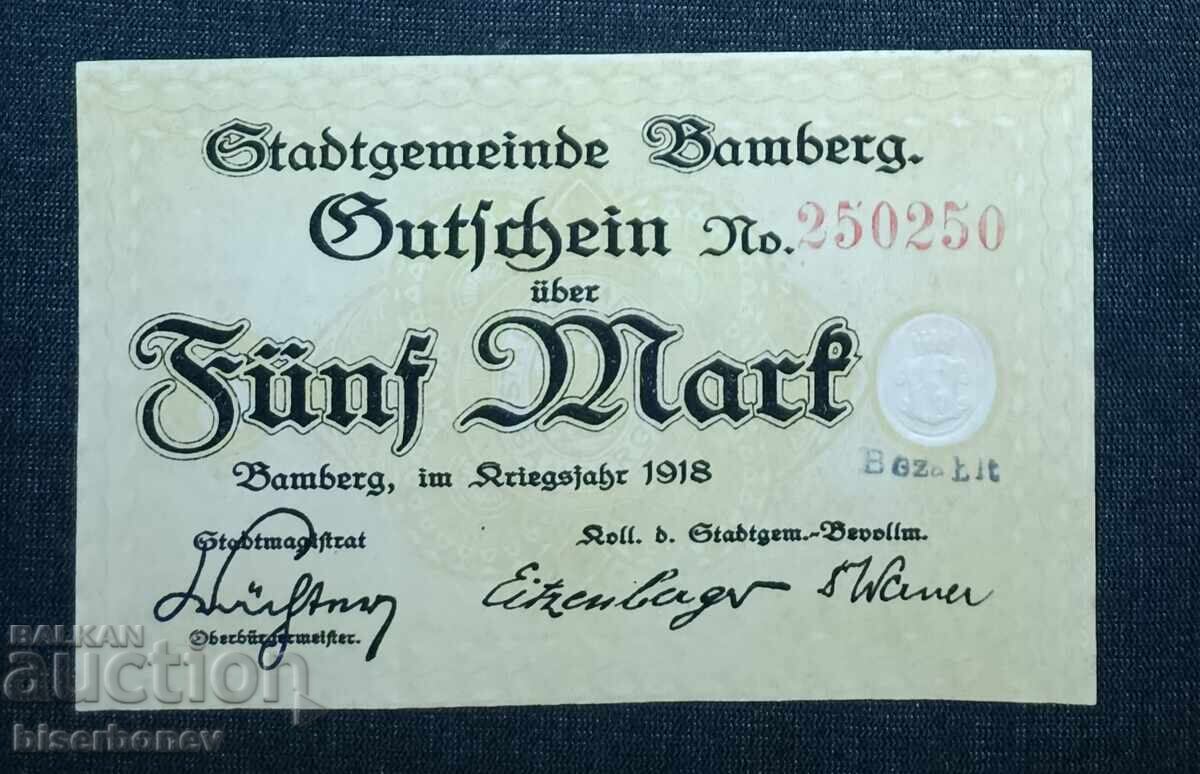 Γερμανία, Γερμανία, 5 μάρκα Bamberg, 1918, UNC