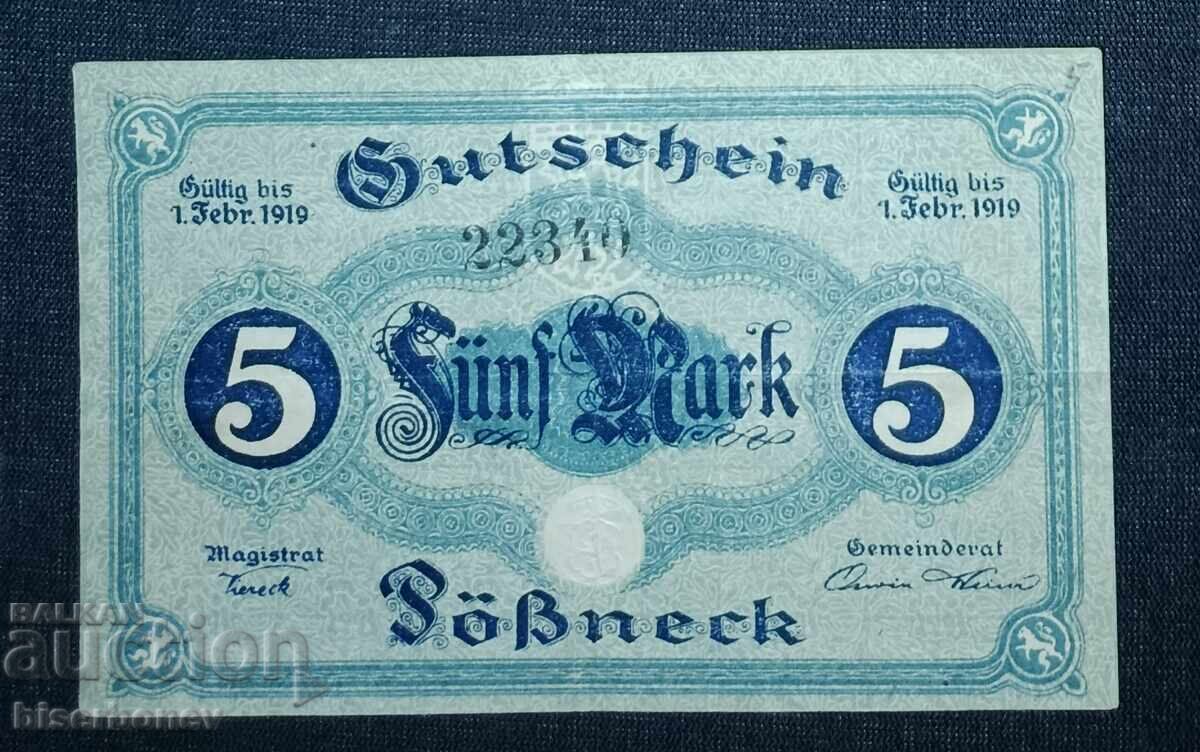 Γερμανία, Γερμανία, 5 μάρκα Pößneck, 1918, XF