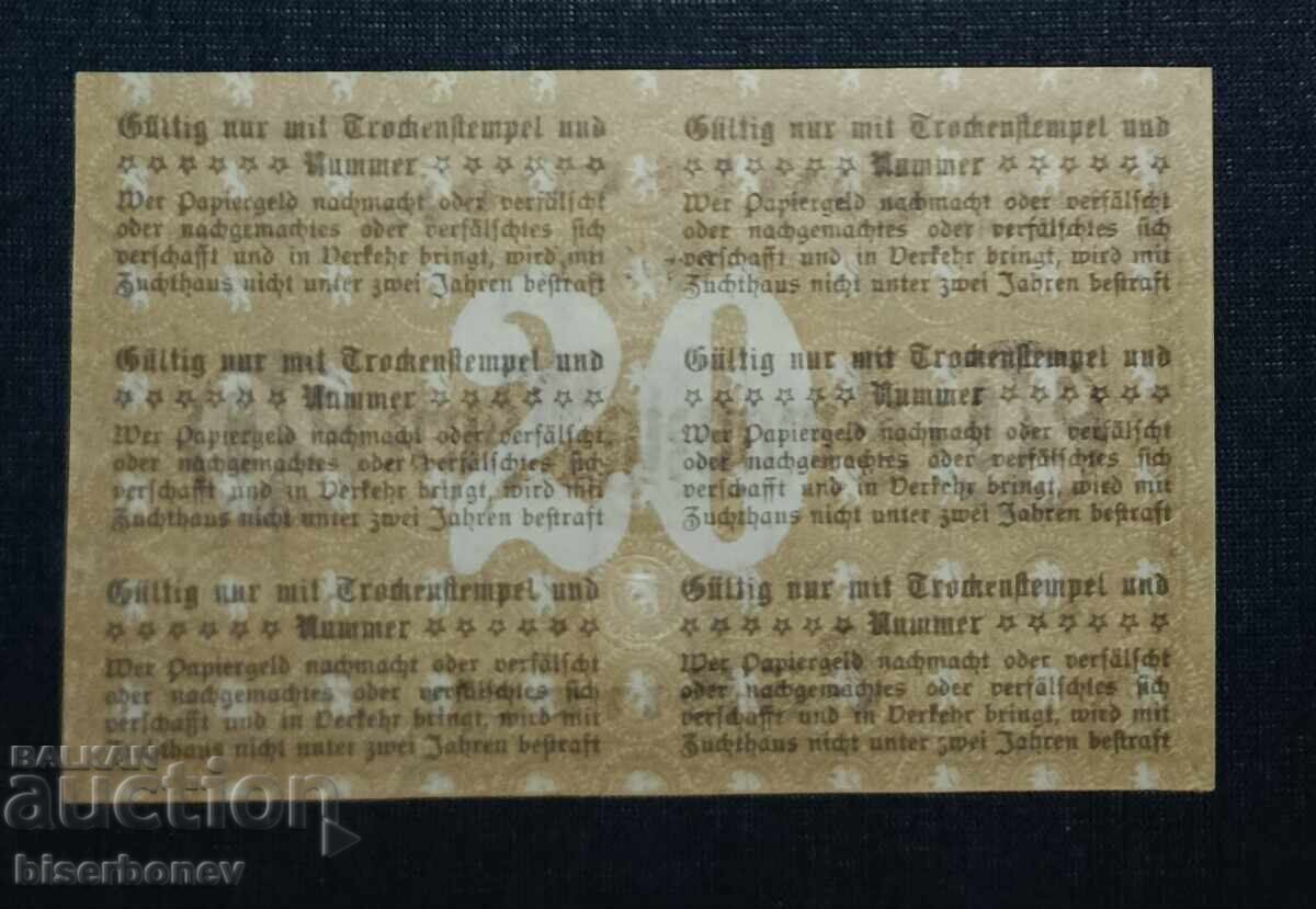 Γερμανία, Γερμανία, 20 μάρκα Pößneck 1918, UNC με τιμή 13.00 BGN | € 6.65