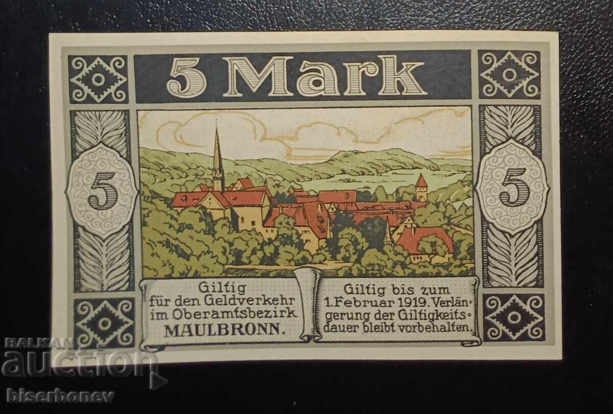 Germania, Germania, 5 mărci Maulbronn 1918, aUNC++ cu preț € 9.20 | 17.99 BGN
