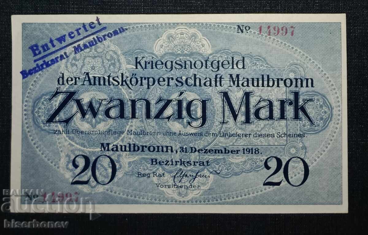Germania, Germania, 20 mărci Maulbronn 1918, UNC