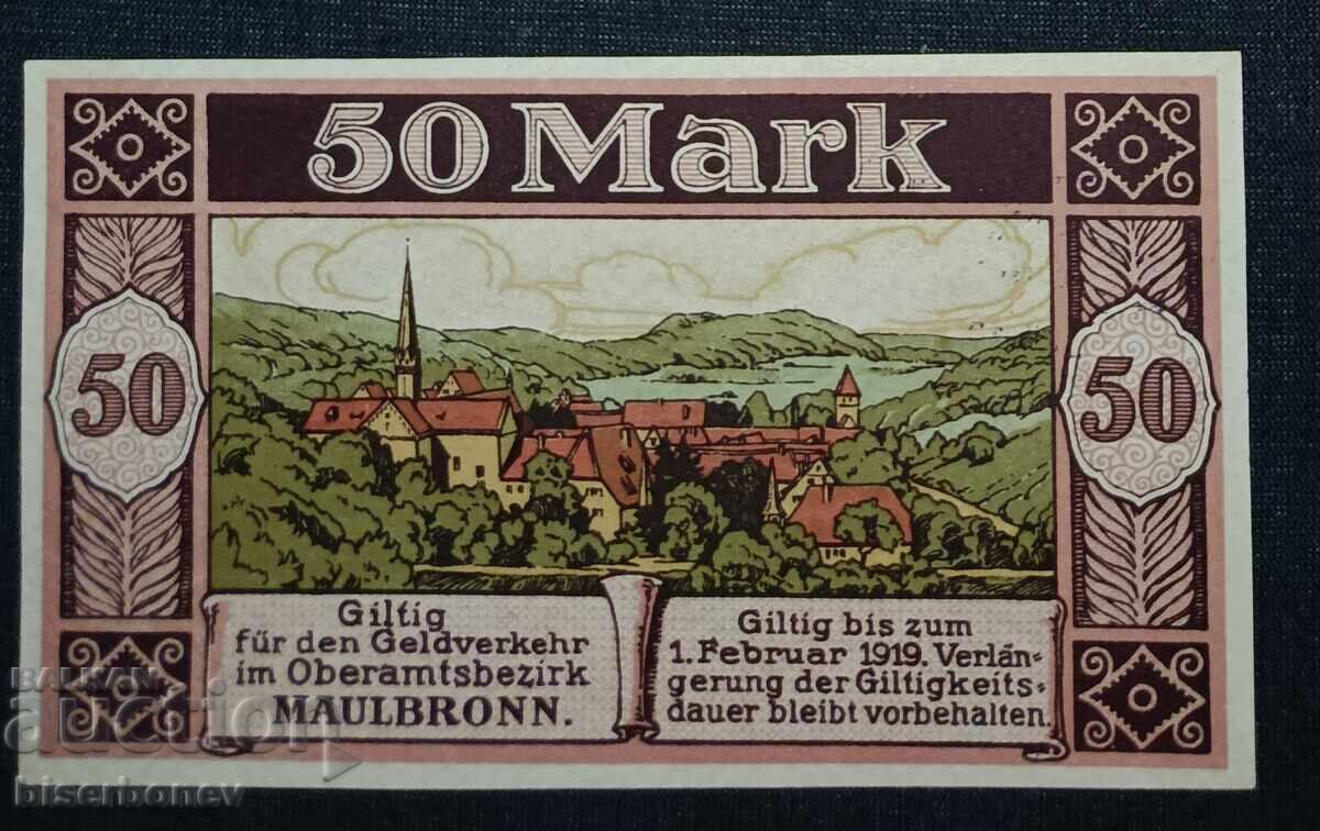 Germany, Германия, 50 марки Маулброн 1918 г, UNC с цена 28.00 лв. | € 14.32