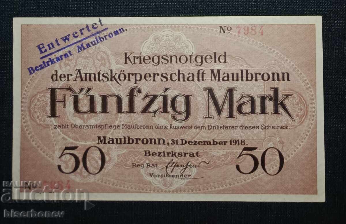 Germany, Германия, 50 марки Маулброн 1918 г, UNC