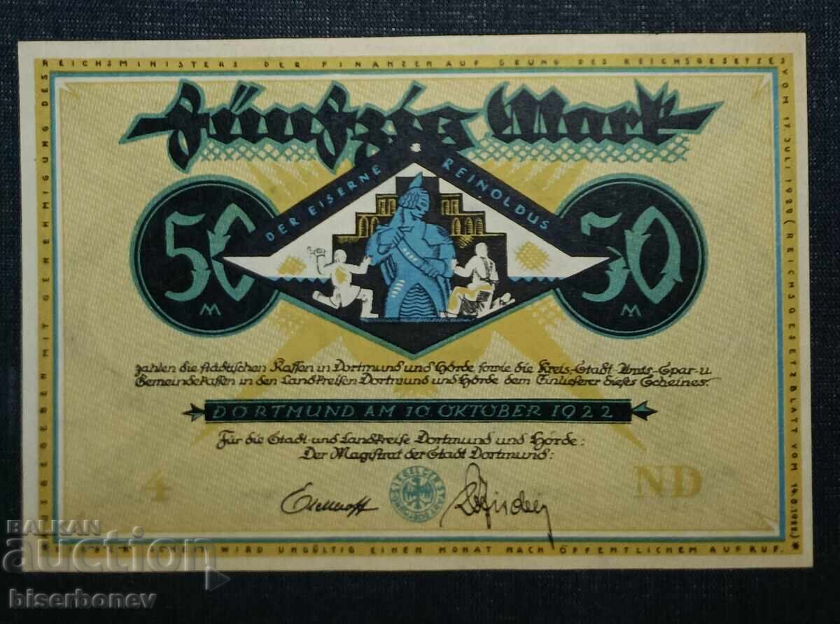Germany, Germany, 50 Mark Dortmund, 1918, UNC