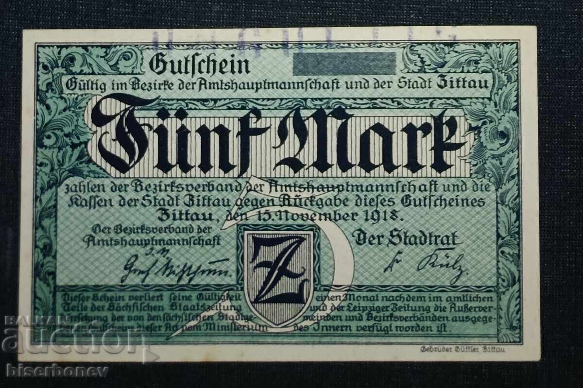 Γερμανία, Γερμανία, 5 μάρκα Zittau, 1918, UNC Γερμανία, Γερμανία, 5 μάρκα Zittau, 1918, UNC