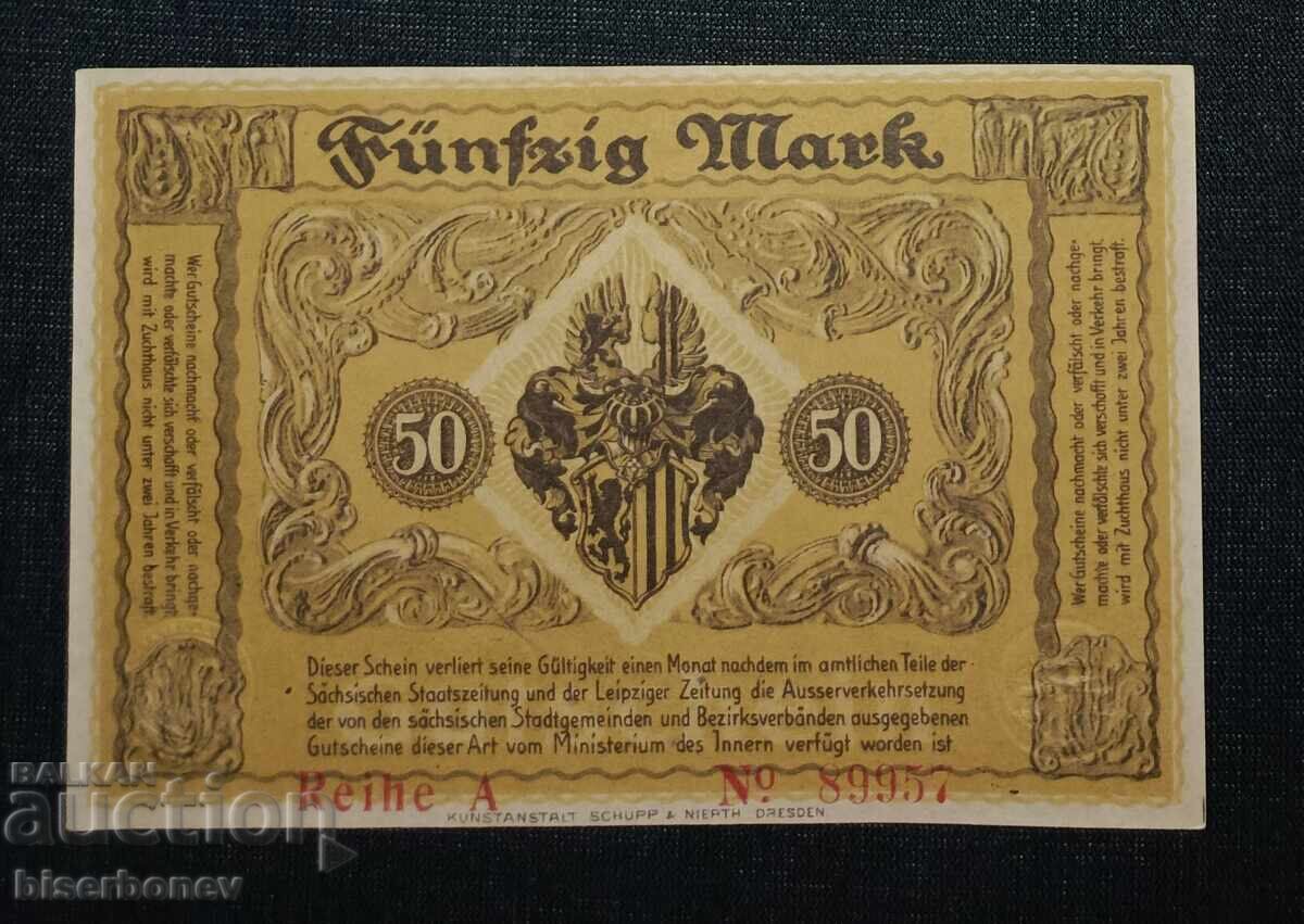 Germany, Dresden 50 Mark, 1918, aUNC/UNC -1 with price 16.00 BGN | € 8.18