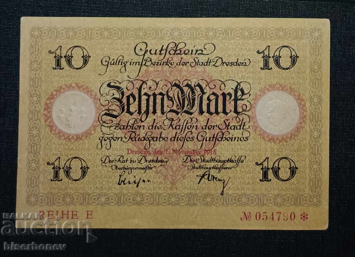 Γερμανία, Γερμανία, 10 μάρκα Δρέσδης, 1918, aUNC Γερμανία, Γερμανία, 10 μάρκα Δρέσδης, 1918, aUNC