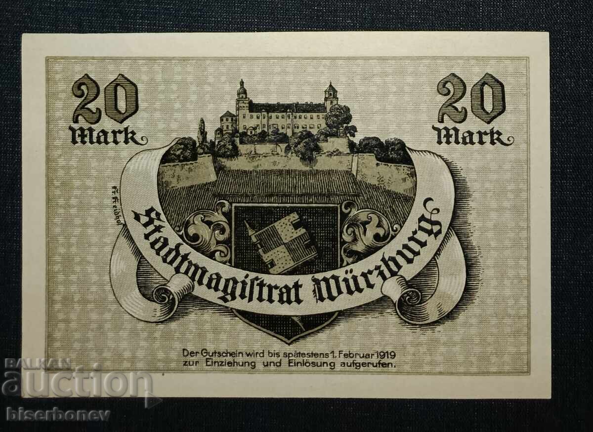 Germany, Germany, 20 Mark Würzburg, 1918, UNC with price 33.00 BGN | € 16.87