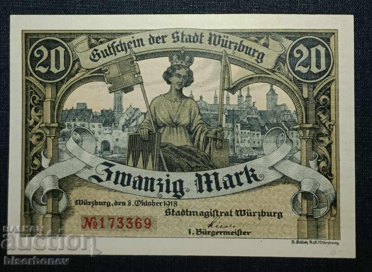 Germany, Germany, 20 Mark Würzburg, 1918, UNC