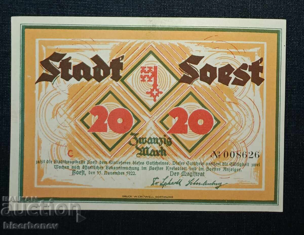 Germany, Germany, 20 Mark Soest, 1918, UNC